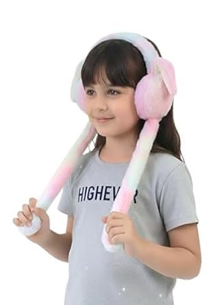 Awadhmart Cute Girls Moving Earmuffs with Jumping Bunny Ears | Soft Plush Winter Ear Warmers with Sound | Warm & Fun Faux Fur Headband for Kids & Women